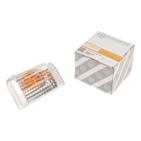 Cache clignotant gauche dans le rétroviseur pour clignotants de 16 watts, avec capuchon orange à l'intérieur.